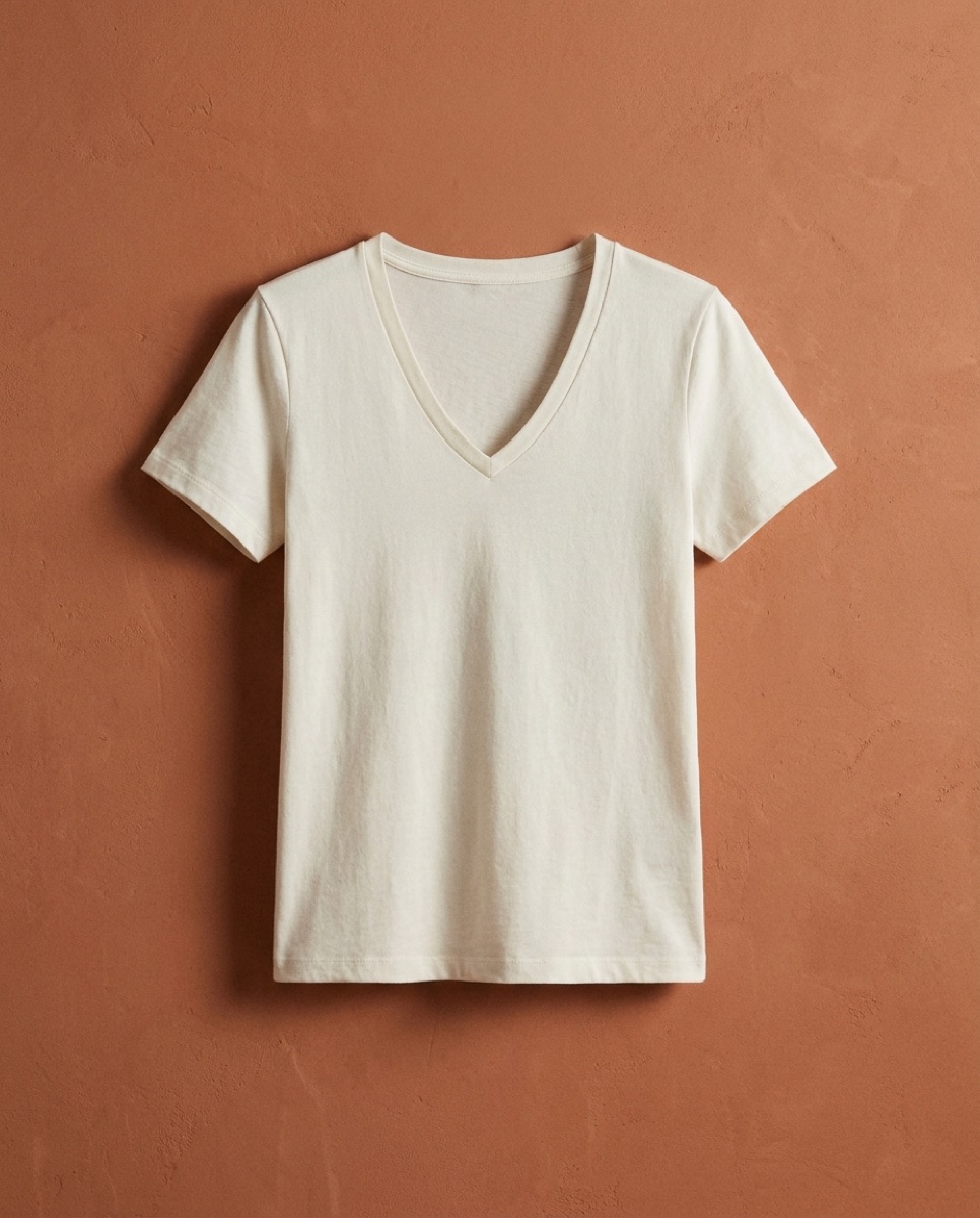 Playera de cuello en V color hueso